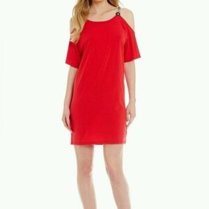 Michael Michael Kors Silver Chain Cold Shoulder Red Dress 2X Festive Holiday